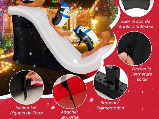 Inflatable Christmas Decorations Santa ClausSkiing Penguins with 4 LED Lights