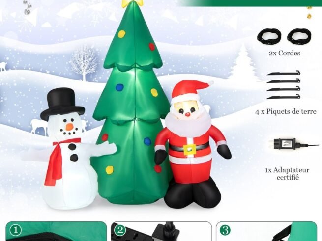 Inflatable Christmas Tree Santa Claus Decorations 180cm LED Lights