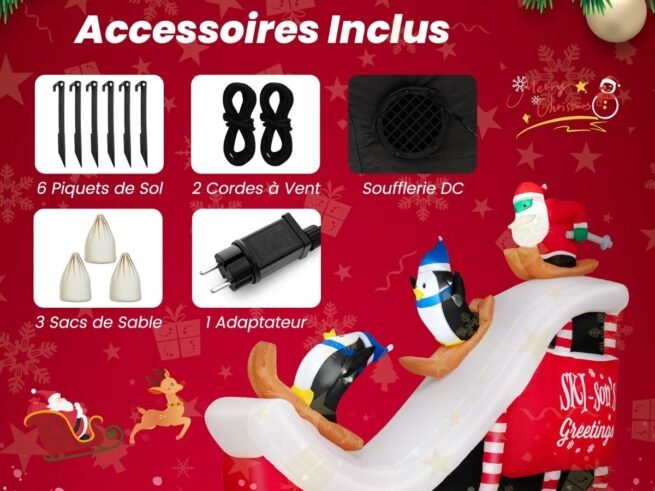 Inflatable Christmas Decorations Santa ClausSkiing Penguins with 4 LED Lights
