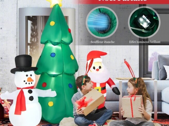 Inflatable Christmas Tree Santa Claus Decorations 180cm LED Lights