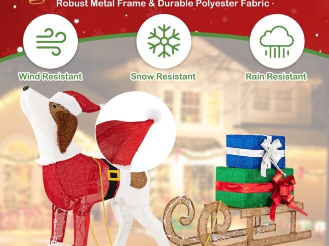 Pre-lit Lighted Christmas Dog Sleigh Gift Boxes Combo Decoration