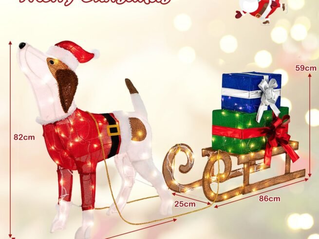 Pre-lit Lighted Christmas Dog Sleigh Gift Boxes Combo Decoration