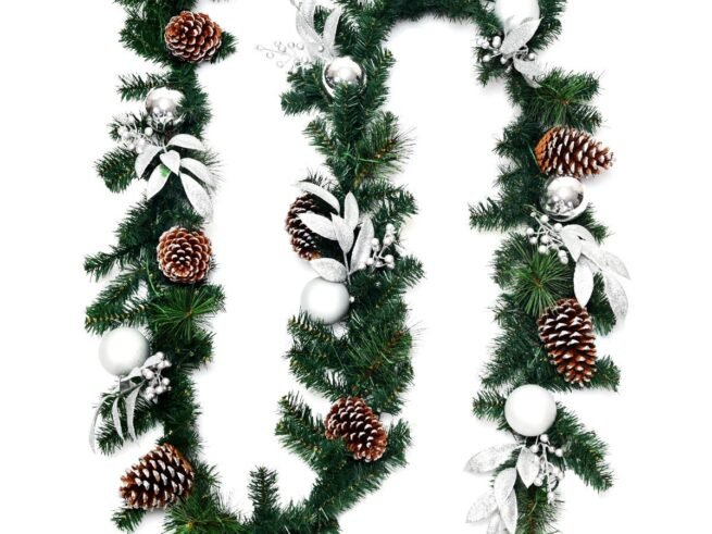Artificial Christmas Garland 270CM with 50 LED Lights Timer Pine Cones