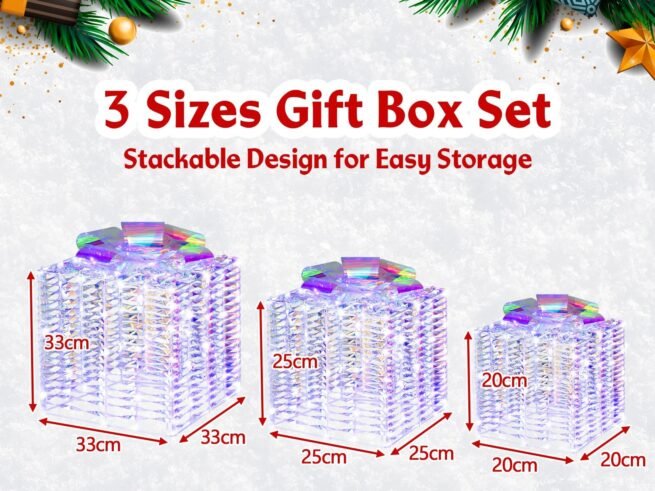 3 Iridescent Christmas Gift Boxes 156 Cool White LED Lights