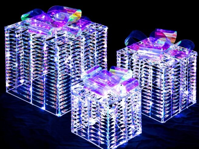 3 Iridescent Christmas Gift Boxes 156 Cool White LED Lights