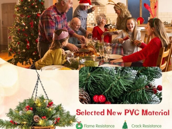 Pre-Lit Artificial Christmas Hanging Basket 30 LED Lights