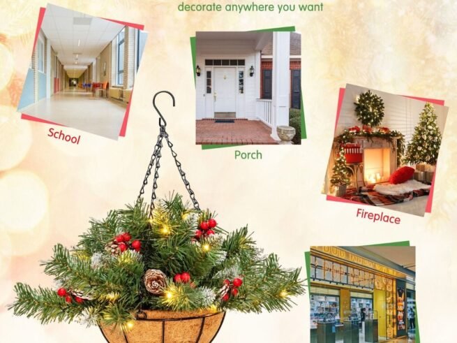 Pre-Lit Artificial Christmas Hanging Basket 30 LED Lights