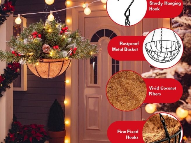 Pre-Lit Artificial Christmas Hanging Basket 30 LED Lights