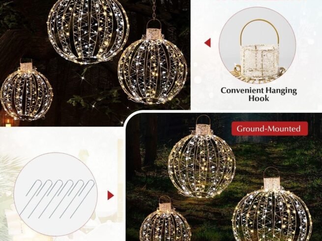 3 Decorative LED Christmas Balls 180 Warm and 180 White Light