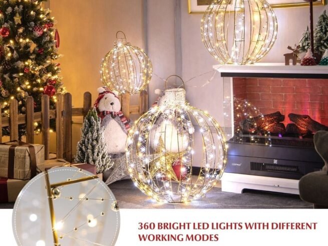 3 Decorative LED Christmas Balls 180 Warm and 180 White Light