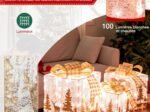 3 Christmas Lighted Gift Boxes 100 Lights Exquisite Patterns Bows