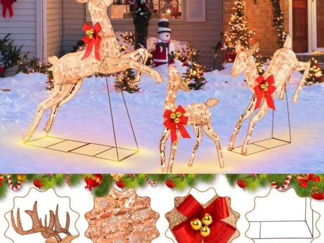 Lighted Christmas Reindeer 3 Pcs Set 255 Warm White Lights