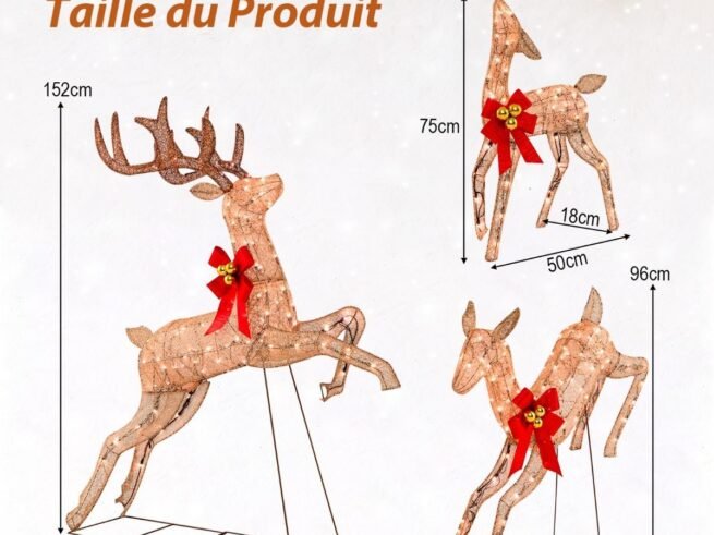 Lighted Christmas Reindeer 3 Pcs Set 255 Warm White Lights