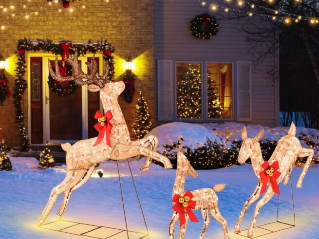 Lighted Christmas Reindeer 3 Pcs Set 255 Warm White Lights