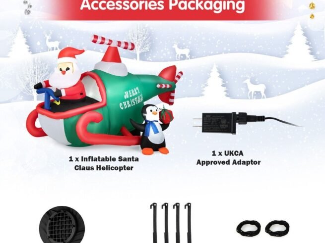 Inflatable Santa Claus with Helicopter with LED Lights for Indoor Outdoor 190cm