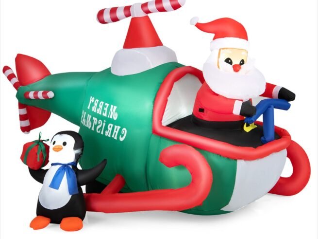 Inflatable Santa Claus with Helicopter with LED Lights for Indoor Outdoor 190cm