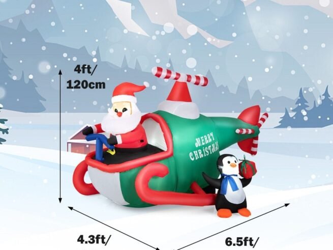 Inflatable Santa Claus with Helicopter with LED Lights for Indoor Outdoor 190cm