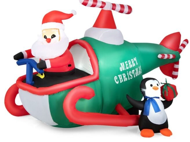 Inflatable Santa Claus with Helicopter with LED Lights for Indoor Outdoor 190cm