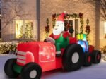 Inflatable Christmas Santa Claus Driving a Tractor with Gifts and LED Lights