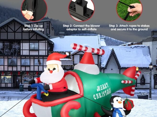 Inflatable Santa Claus with Helicopter with LED Lights for Indoor Outdoor 190cm