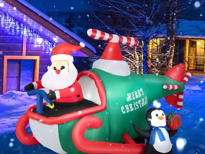 Inflatable Santa Claus with Helicopter with LED Lights for Indoor Outdoor 190cm