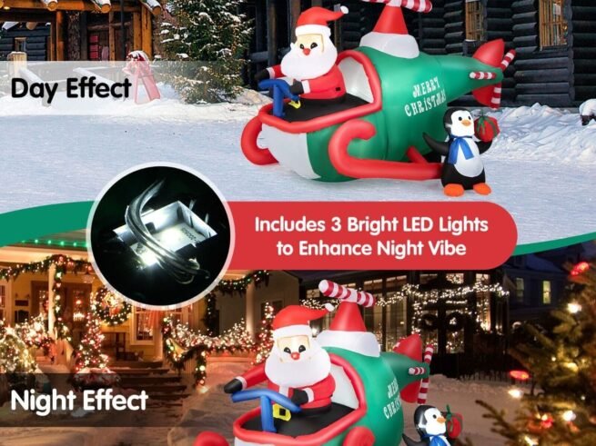 Inflatable Santa Claus with Helicopter with LED Lights for Indoor Outdoor 190cm
