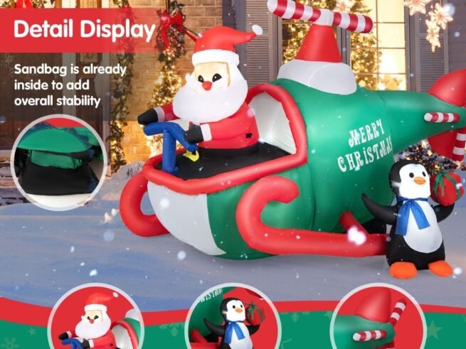Inflatable Santa Claus with Helicopter with LED Lights for Indoor Outdoor 190cm