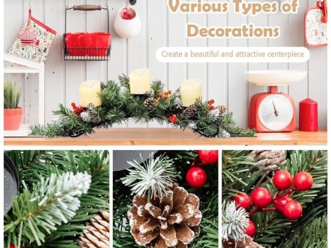 Artificial Christmas Centerpiece 3 Candle Holders Tabletop