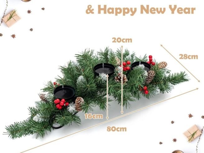 Artificial Christmas Centerpiece 3 Candle Holders Tabletop