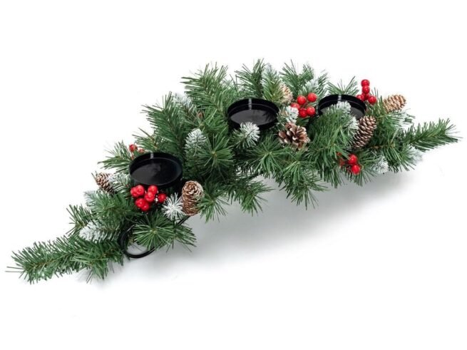 Artificial Christmas Centerpiece 3 Candle Holders Tabletop