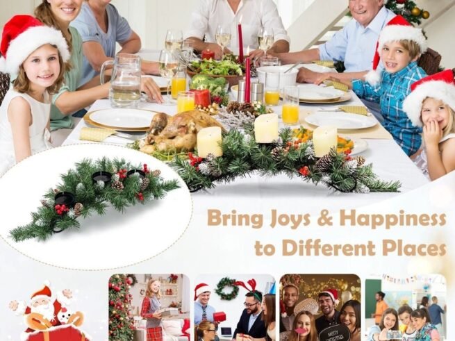 Artificial Christmas Centerpiece 3 Candle Holders Tabletop