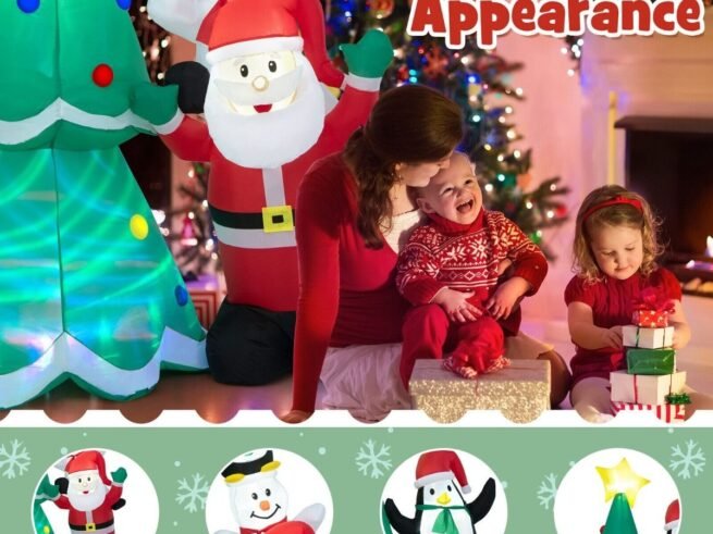Inflatable Christmas Tree Santa Claus Snowman and Penguin 266cm Light