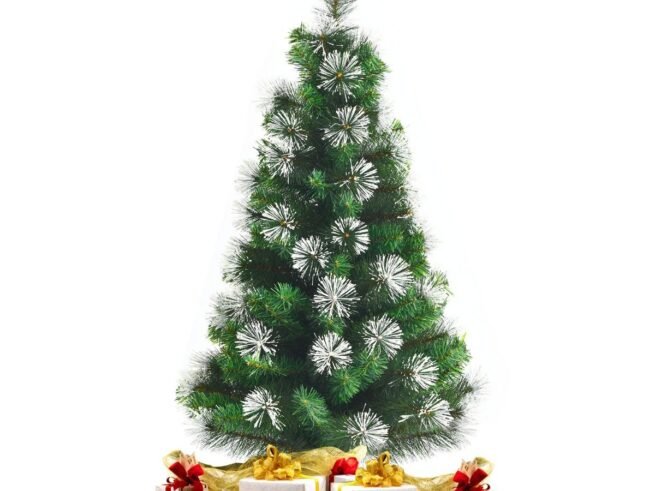 Hinged Artificial Christmas Tree 120cm Iridescent Pine Needles Metal Stand