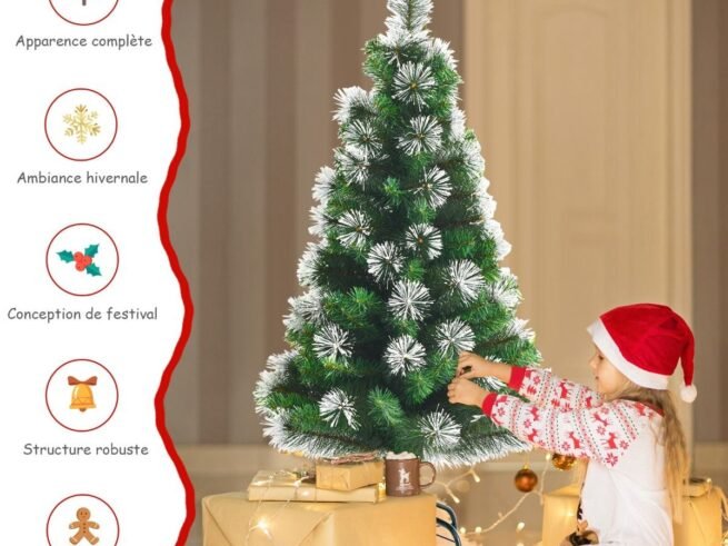 Hinged Artificial Christmas Tree 120cm Iridescent Pine Needles Metal Stand