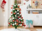 Hinged Artificial Christmas Tree 120cm Iridescent Pine Needles Metal Stand