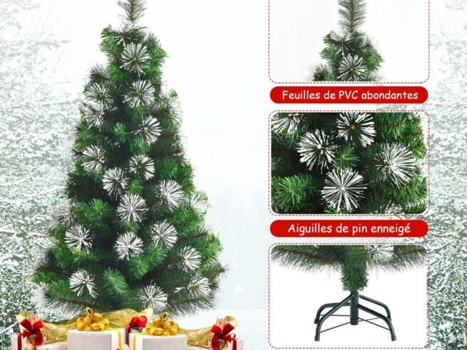 Hinged Artificial Christmas Tree 120cm Iridescent Pine Needles Metal Stand