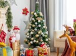 Hinged Artificial Christmas Tree 120cm Iridescent Pine Needles Metal Stand