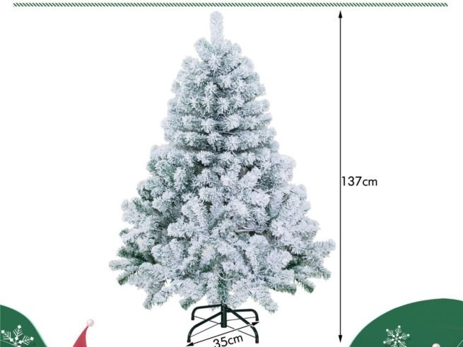 Artificial Christmas Tree 137cm Snow Flocked 150 LED Lights Metal Stand