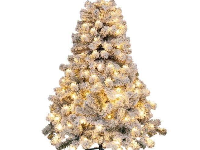 Artificial Christmas Tree 137cm Snow Flocked 150 LED Lights Metal Stand