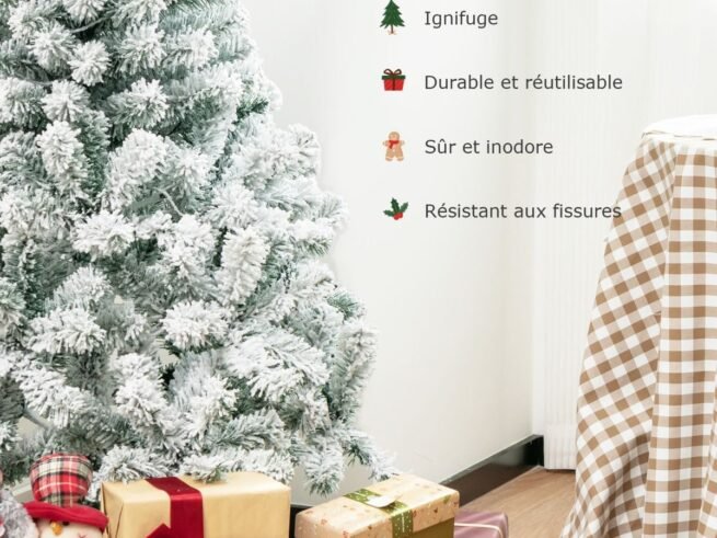 Artificial Christmas Tree 137cm Snow Flocked 150 LED Lights Metal Stand