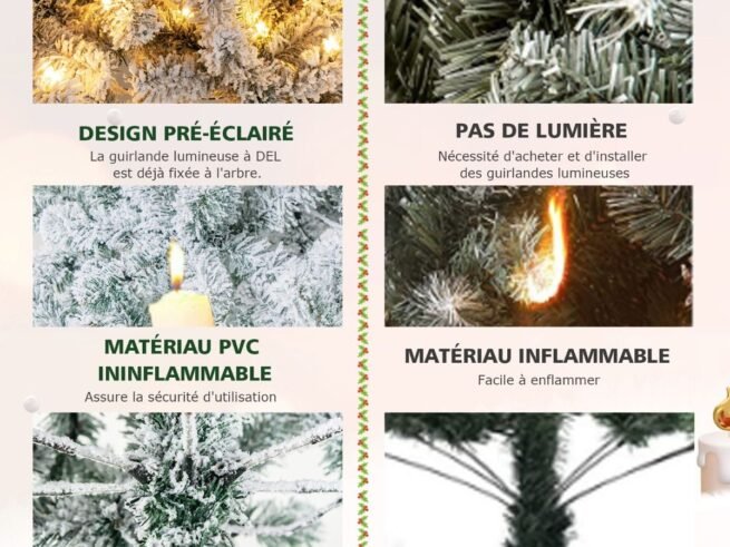 Artificial Christmas Tree 137cm Snow Flocked 150 LED Lights Metal Stand