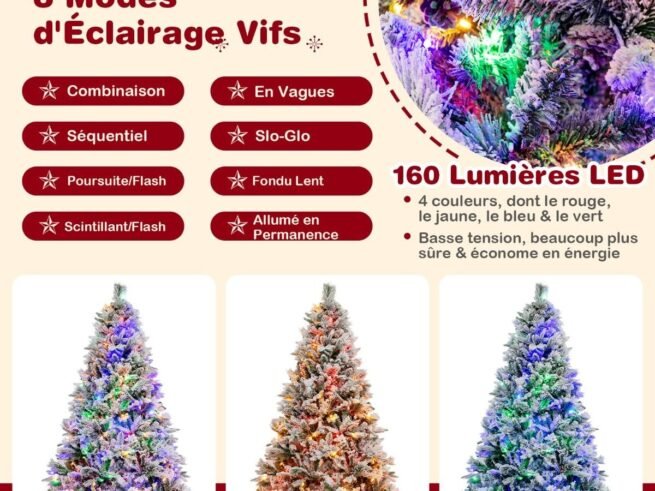 Artificial Christmas Tree 180 cm with Pine Needles 240 LED Lights 8 Lighting Modes