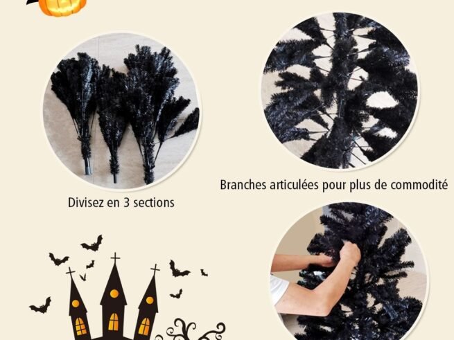 Artificial Helloween Christmas Tree 180cm Black Color Metal Stand