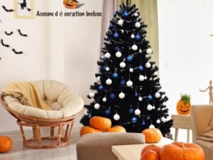 Artificial Helloween Christmas Tree 180cm Black Color Metal Stand