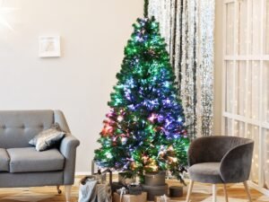 Artificial Christmas Tree 180cm Shiny Fiber Optic Spruce Foldable Stand