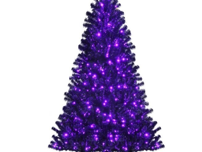Artificial Halloween Christmas Tree 180cm 250 Purple LED Lights Metal Stand