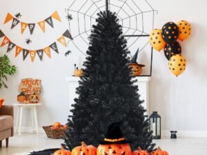 Artificial Halloween Christmas Tree 180cm 250 Purple LED Lights Metal Stand