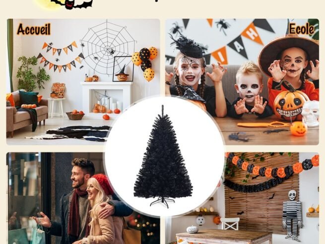Artificial Helloween Christmas Tree 180cm Black Color Metal Stand