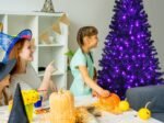 Artificial Halloween Christmas Tree 180cm 250 Purple LED Lights Metal Stand