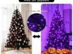 Artificial Halloween Christmas Tree 180cm 250 Purple LED Lights Metal Stand